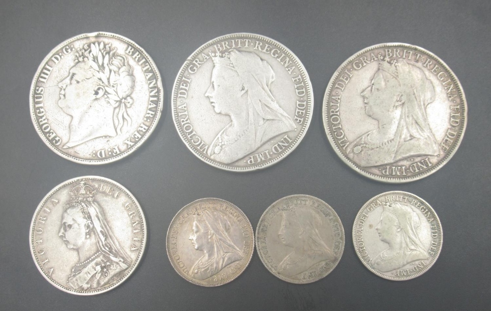 1822 George III Crown, 1893 crown, 1897 crown, 1887 half-crown, 1893 1895 & 1898 shilling (7 - Image 2 of 2