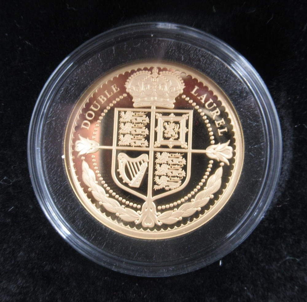 Harrington & Byrne - 2020 Double Laurel Tristan da Cunha gold proof coin, with original box and COA - Image 2 of 3