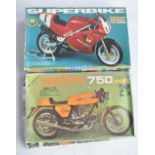 Two unbuilt 1/9 scale Ducati plastic motorbike model kits from Protar to include a 750 Sport and