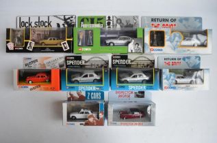 Nine boxed British film themed diecast model car sets from Corgi, 3 with figures to include 2x 96012