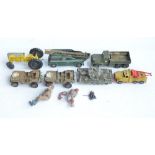 Small collection of playworn diecast model vehicles to include a Lone Star tractor, Dinky 969 TV