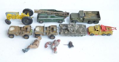 Small collection of playworn diecast model vehicles to include a Lone Star tractor, Dinky 969 TV