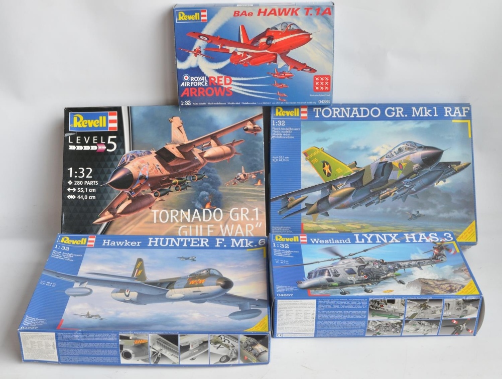 Five 1/32 scale British jet and helicopter model kits from Revell to include Tornado GR.1'Gulf