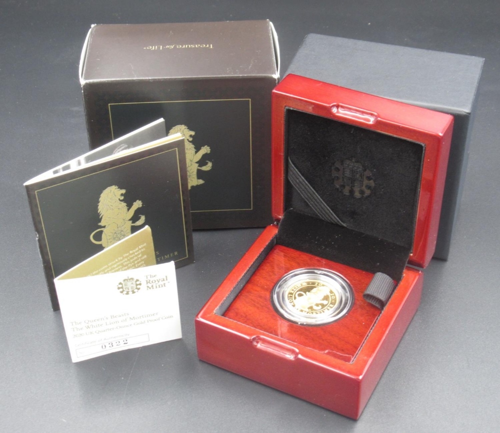 The Royal Mint - The Queen's Beasts: The White Lion of Mortimer 2020 UK Quarter-Ounce Gold Proof £25