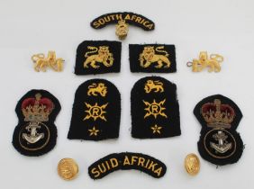 Large collection of brass South African naval buttons, cap badges, Sleeve patches,(Radar) South