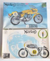 Two unopened 1/9 scale Norton motorbike model kits from Protar to include a 750 Commando (with metal