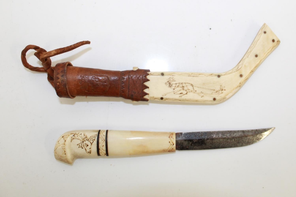 Circa 19th century traditional Lapland Sami Knife, with Reindeer bone handle and sheath, with - Image 2 of 4