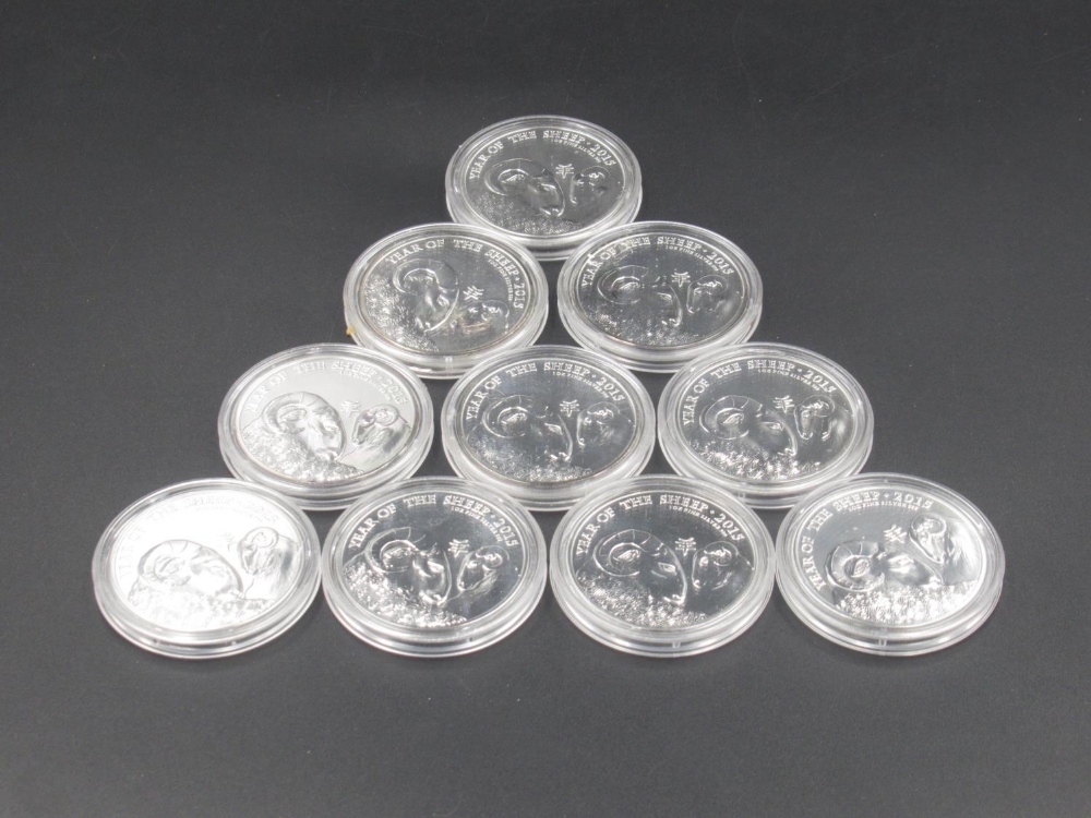 Royal Mint - 10 2015 Year of the Sheep 1oz silver coins, all encapsulated