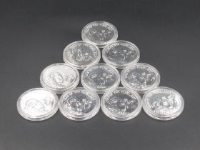 Royal Mint - 10 2015 Year of the Sheep 1oz silver coins, all encapsulated