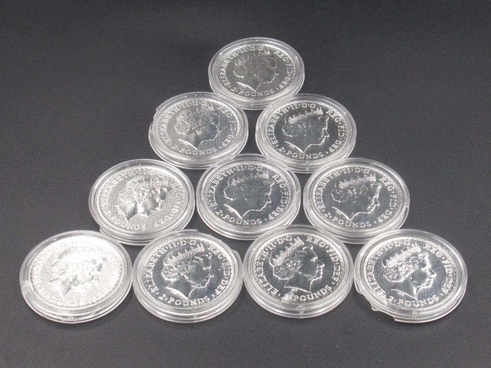 Royal Mint -10 2015 Britannia 1oz fine silver coins, all encaspulated - Image 2 of 2