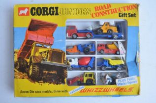 Vintage boxed Corgi Juniors 3024 Road Construction Gift Set, contents near mint, box good for age
