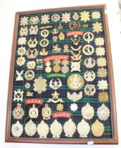 Framed collection of Scottish infantry badges, to include Volunteer Battalion and Territorial Force,