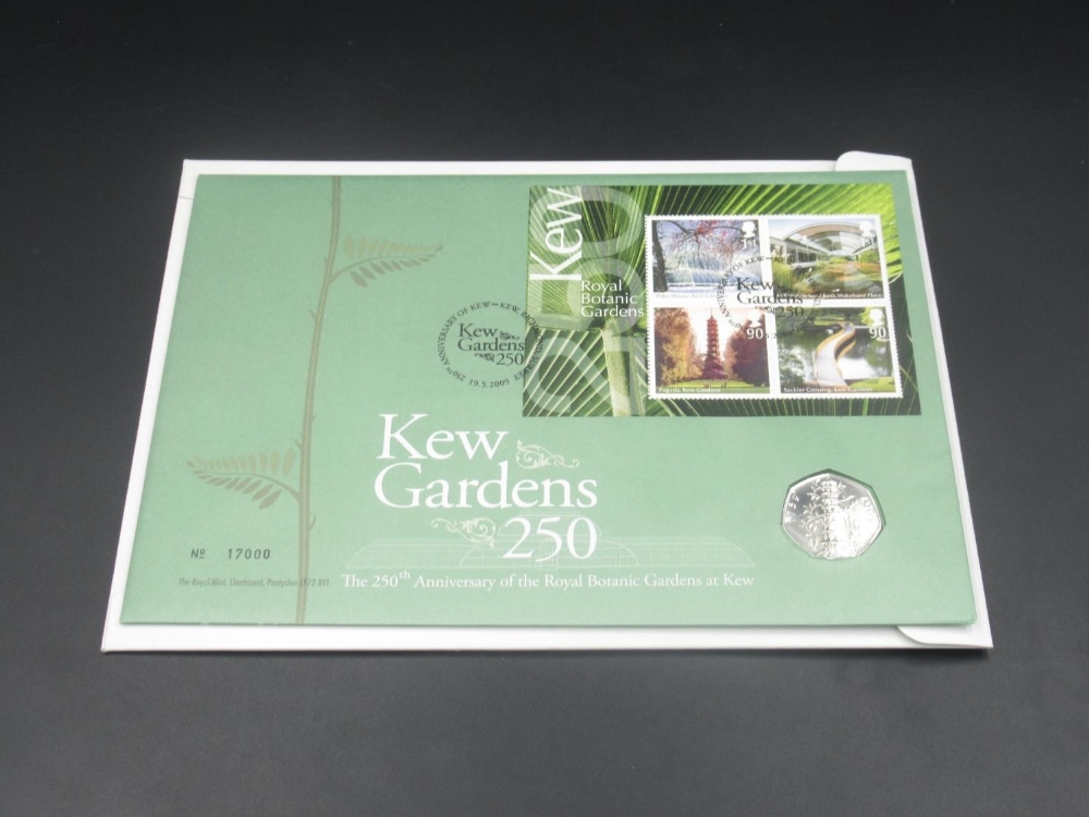 Kew Gardens 250th Anniversary of the Royal Botanic Gardens, Kew Gardens 50p coin cover, with