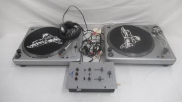 2 Bush Acoustics mixer turntables with collection of assorted LPs (45) and 45s (7)