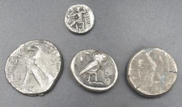 Ancient Greek Alexander the Great Silver Tetradrachum Coin and 3 other ancient Greek coins (4)