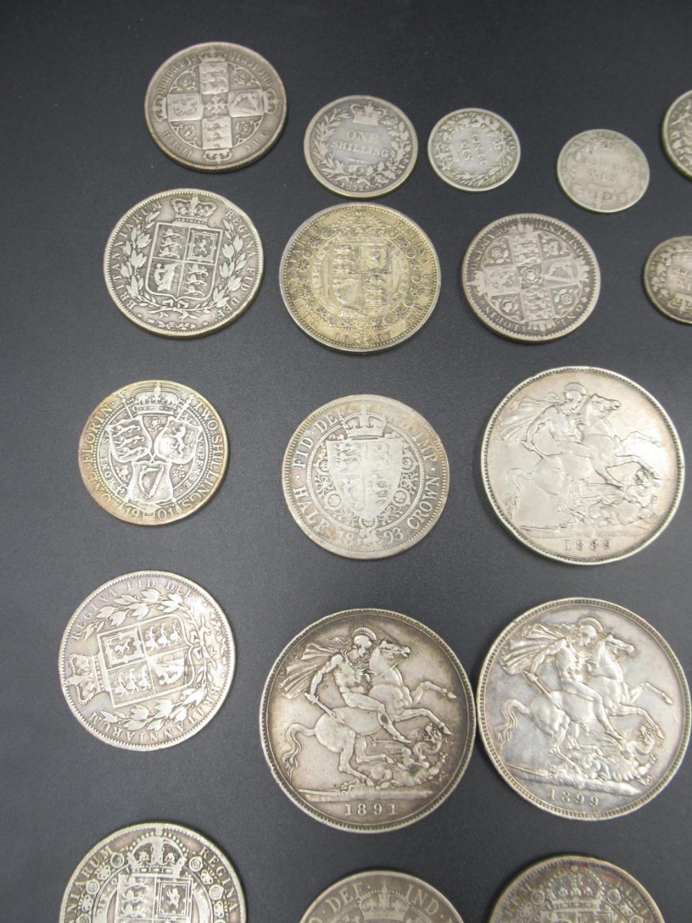 Assorted collection of Queen Victoria with some George III and George IV silver content coins to - Image 6 of 10