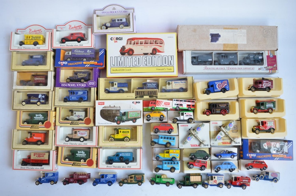 Collection of diecast model vehicles and aircraft from Lledo, Corgi and Tonka Polistil. Models