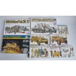 Collection of 9 unstarted 1/35 scale WWII German armour and crew plastic model kits/sets to