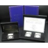 Two Royal Canadian Mint Queen Elizabeth II 1952-2022 fine silver three-coin sets, both