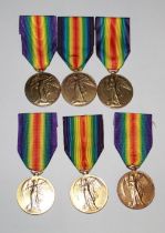 Six Victory Medals To 73237 Pte F J Butt. Liverpool Regiment. 38818 Pte W Marshall. Cornwall Light