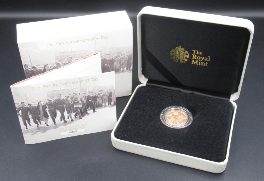 The Royal Mint - The 75th Anniversary of VJ Day Sovereign, Limited Edition no.055/750, with original