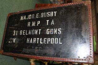 Large military campaign trunk belonging to Major E. Busby R.M.P. T.A. of Hartlepool. Lined