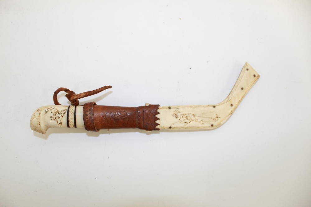 Circa 19th century traditional Lapland Sami Knife, with Reindeer bone handle and sheath, with