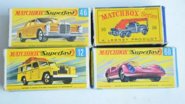 Three vintage Matchbox Superfast diecast model cars with original boxes to include No12 Safari