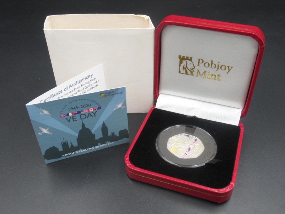 Pobjoy Mint - VE Day 75th Anniversary proof 22ct gold Piedfort 50p coin, with original box and COA - Image 4 of 6