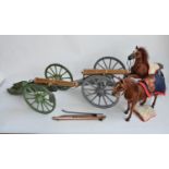 Two 1/6 scale cannon and 2x horse models, no makers marks (cannons made from wood and metal)
