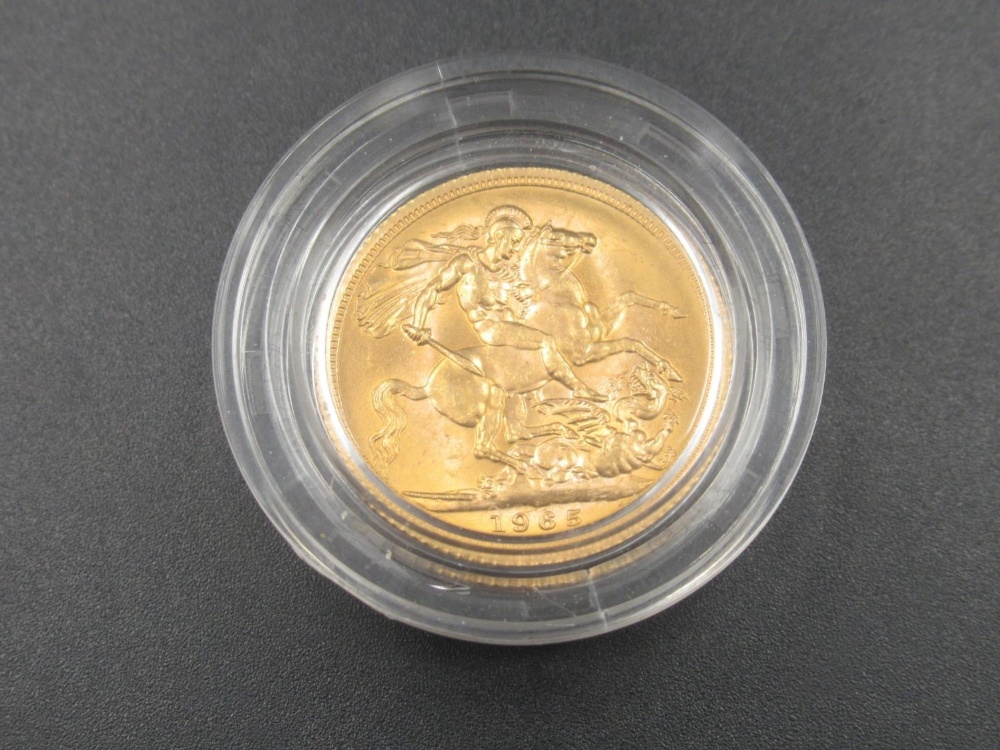 Elizabeth II 1965 sovereign, encapsulated and in a Westminster coin box - Image 2 of 3