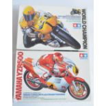 Two unbuilt 1/12 scale Yamaha YZR500 motorcycle plastic model kits with included driver figures from