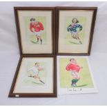 4 John Ireland signed Rugby prints of JPR Williams, Willie John McBride, Rory Underwood and Jason