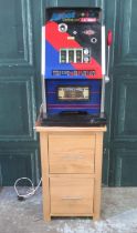 Ascot Super De Luxe One Armed Bandit Slot Machine, in working order, H75cm W46cm D45cm, on a oak 2