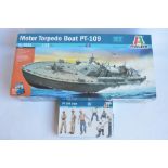 Unbuilt Italeri 1/35 scale 5613 PT-109 motor torpedo boat plastic model kit (sprue and accessory