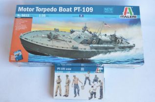 Unbuilt Italeri 1/35 scale 5613 PT-109 motor torpedo boat plastic model kit (sprue and accessory