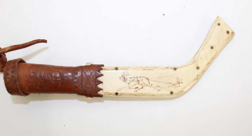 Circa 19th century traditional Lapland Sami Knife, with Reindeer bone handle and sheath, with - Image 3 of 4