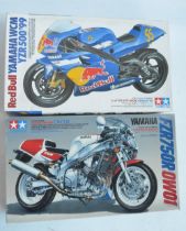 Two unbuilt 1/12 scale racing Yamaha motorcycle plastic model kits from Tamiya to include 14076