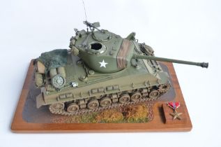 Competently built 1/16 scale Trumpeter Sherman M4A3 Easy Eight (WWII) plastic model kit with 76mm