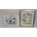 2 original watercolours by Stuart Smith of 'Jonny Wilkinson About To Kick the Winning Drop Goal in