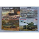 Four unbuilt 1/35 post war British main battle tank plastic model kits to include an Amusing Hobby