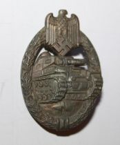WWII German Panzer Assault Badge. Very good condition with pin intact.