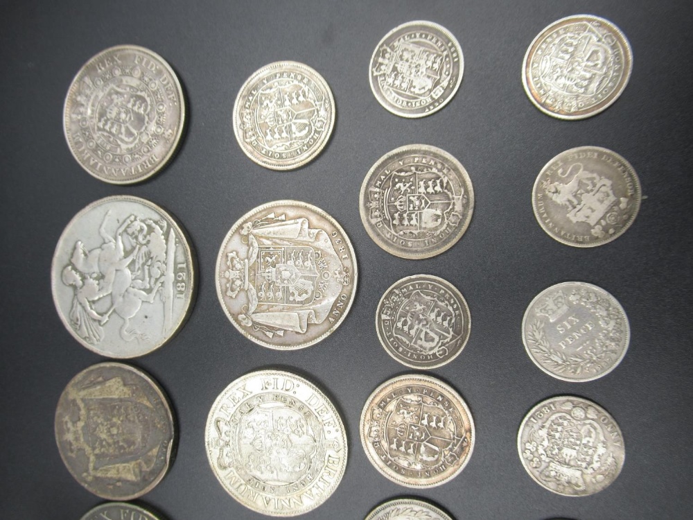 Assorted collection of Queen Victoria with some George III and George IV silver content coins to - Image 10 of 10