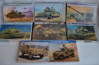 Eight unbuilt 1/35 modern British tank and armoured vehicle plastic model kits to include an 4x