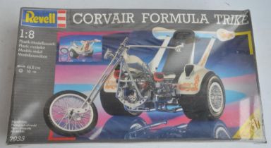 Factory sealed 1/8 scale Revell 7933 Corvair Formula Trike plastic model kit, box very good though