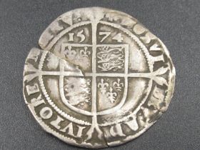 Elizabeth I coin, silver hammered sixpence 1574, a/f