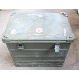 British Military metal medical transport case with carrying handles. 50cmx58cmx40cm