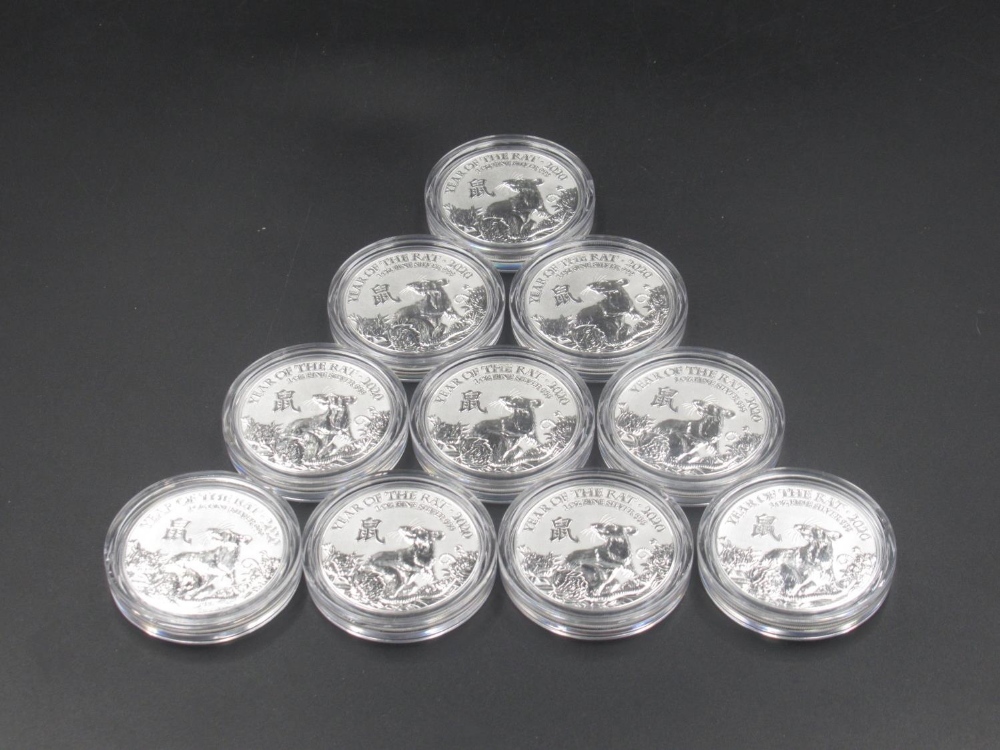 Royal Mint - 10 2020 Year of the Rat 1oz silver coins, all encapsulated