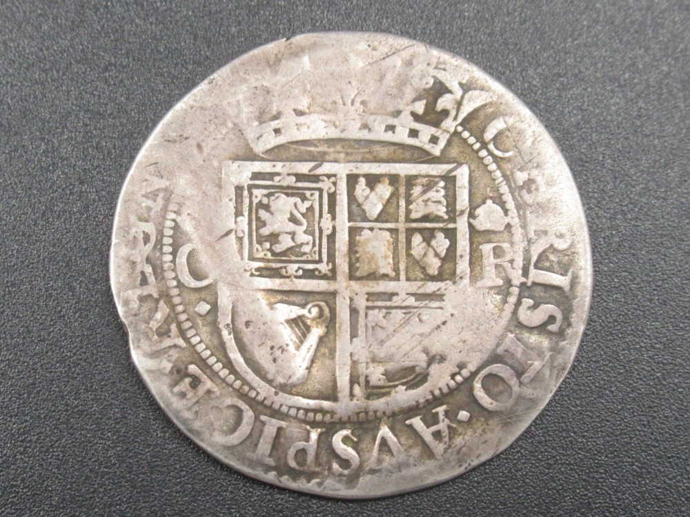 Charles I Scottish sixpence coin, with bust facing left, reverse with crowned C & R beside shield