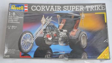 Factory sealed 1/8 scale Revell 7931 Corvair Super Trike plastic model kit, boxed a little crushed